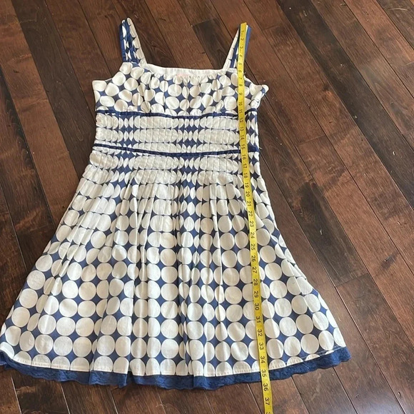 Gracia sleeveless mini dress Polka dot pleated Blue & cream Lined Size L Lined - Picture 6 of 15